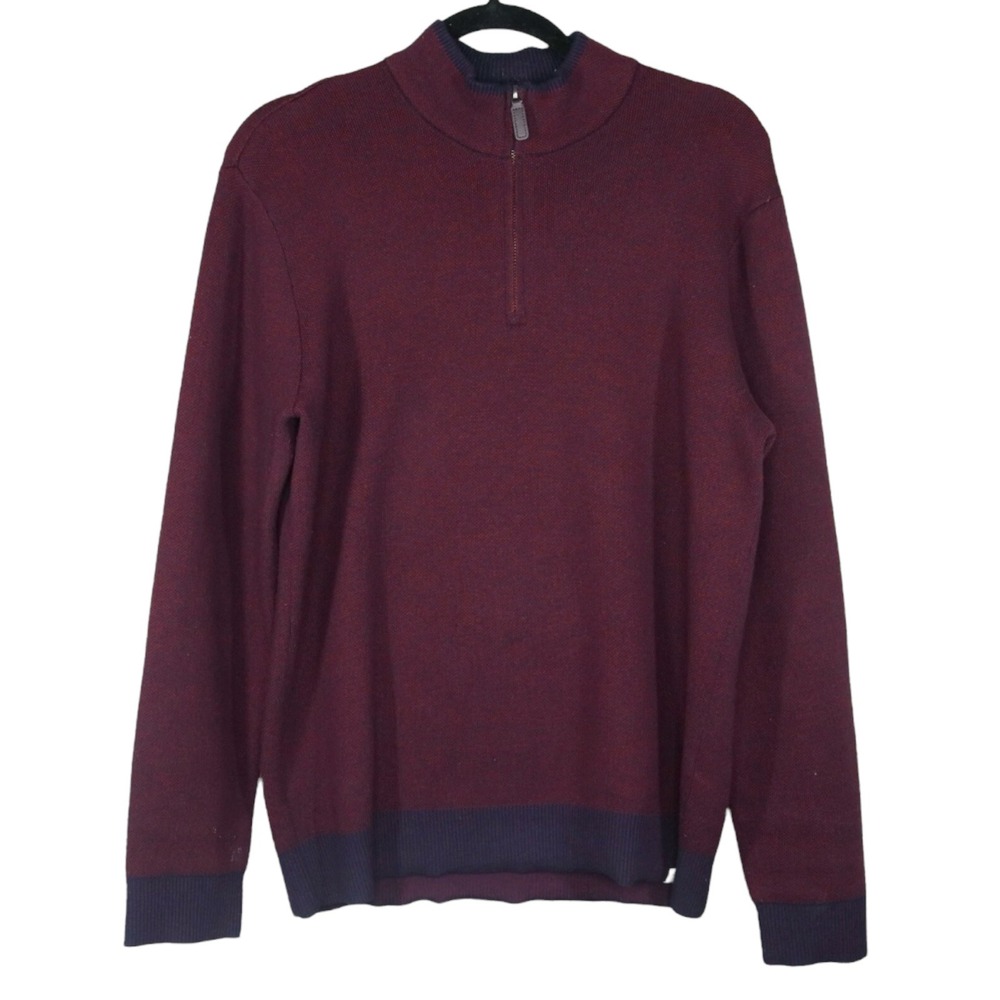Marine Layer Sweater Mens M Red Navy Blue 1/4 Zip Pullover Long Sleeve Re-Spun